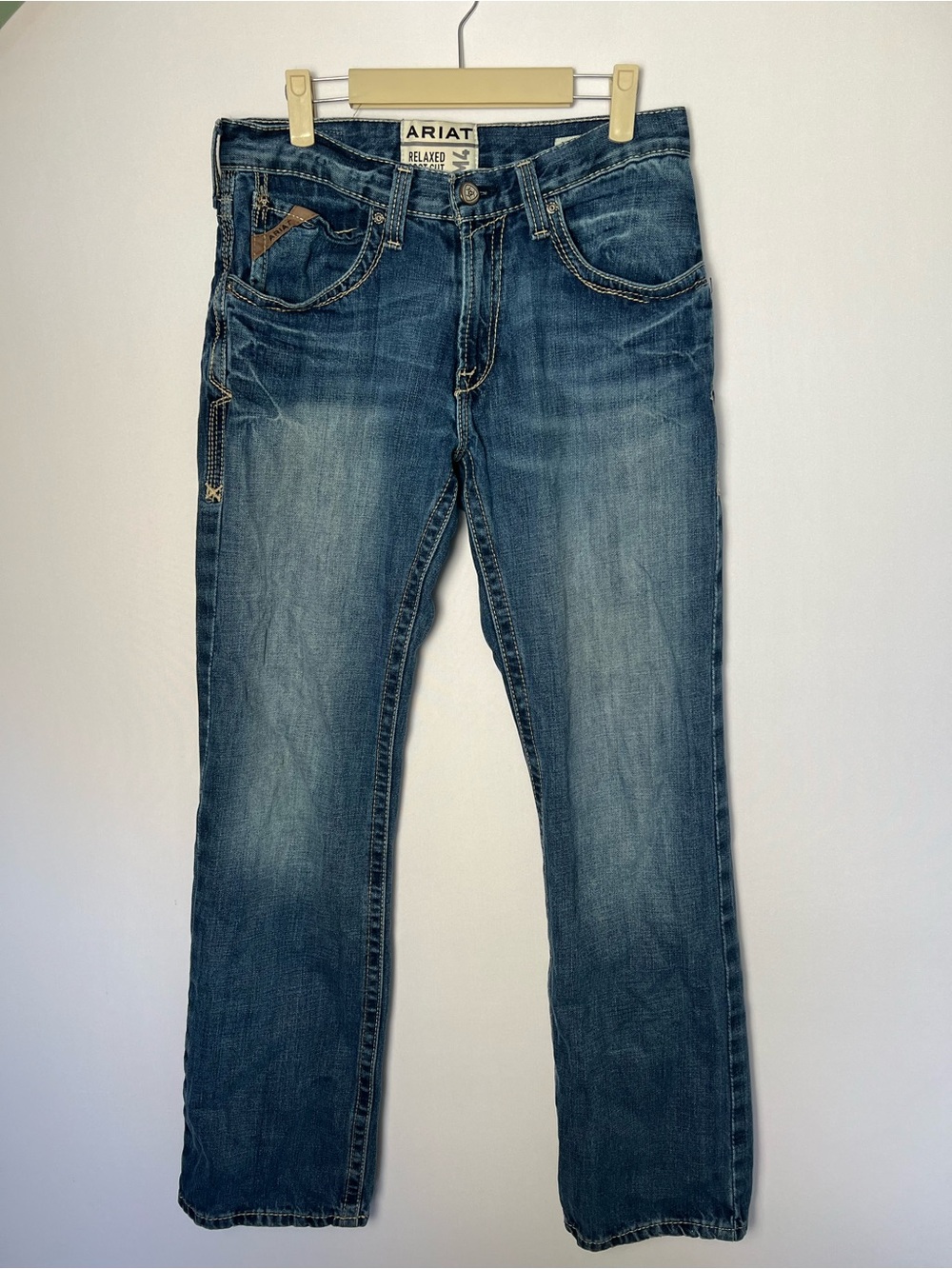 Ariat M4 Boundary Mens Relaxed Boot Cut Jeans 30x34 Medium Wash Heavy Stitch